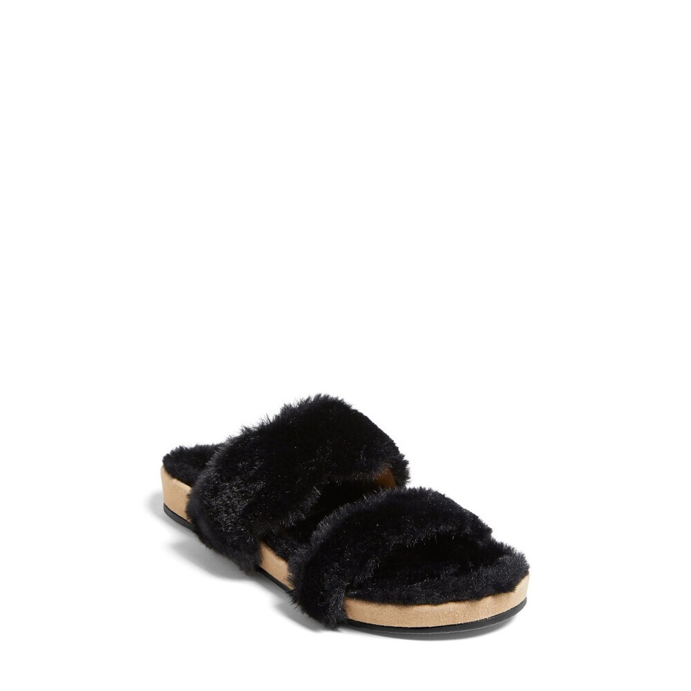 Jack Rogers Lauren 141211SA01-001 Slipper Womens 6 Black Faux Fur Slide JOBB1457
